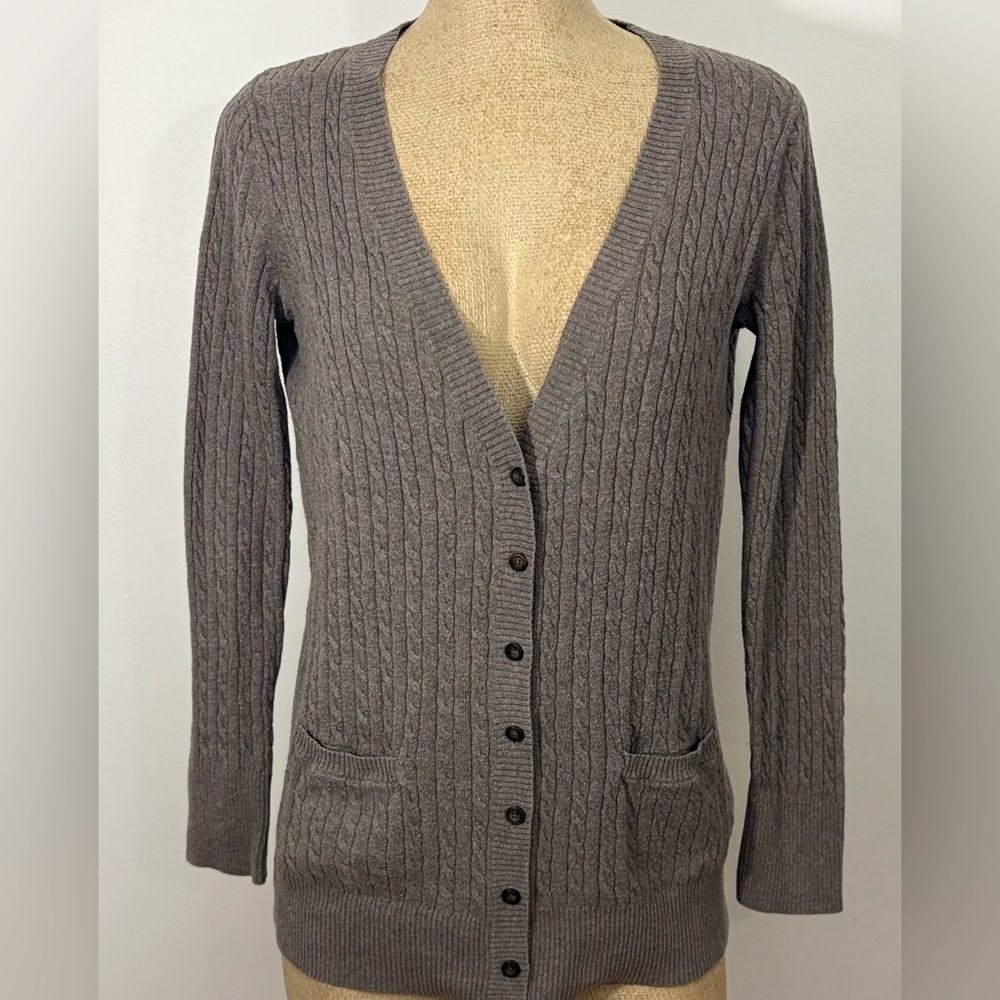 Eddie Bauer Women's Cable Knit Cardigan Sweater V Neck Size SP